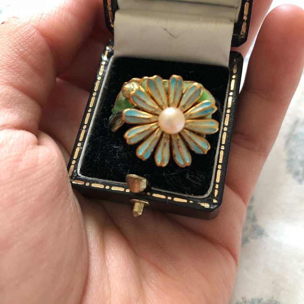 Solid gold and silver enamel ring - Picture 2 of 6